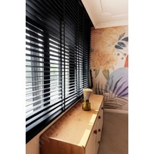 BBB Siyah Renk Gerçek Ahşap Jaluzi 50MM Zincirli Redüktörlü Kurdelalı AJS1007