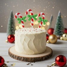 Renkli Fiyonklu Şeker Bastonu Süs Seti, Noel Temalı Cupcake Topperleri 5'li