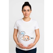 Sedirli Hamile Baskılı Kadın Tshirt Pamuklu Penye Kumaş