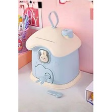 Piev Dekoratif Sevimli Anahtarlı Ev Baca Para Kumbarası Mavi