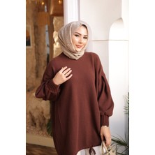 İmaj Butik Kahverengi Bisiklet Yaka Keçe Kazak
