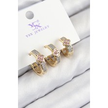 Dktt Pirinç Zirkon Taşlı 3'lü Halka Yonca Model Gold Ve Gümüş Renk Kadın Küpe - TJ-BKP11152