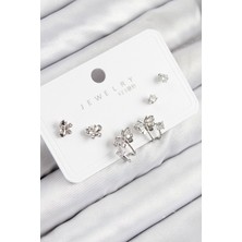 Dktt Pirinç Zirkon Taşlı Kelebek Model Gümüş Renk 925 Ayar Gümüş Çivi Kadın Küpe Set - TJ-BKP11163