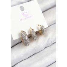 Dktt Pirinç Zirkon Taşlı 3'lü Halka Model Gold Ve Gümüş Renk Kadın Küpe - TJ-BKP11148