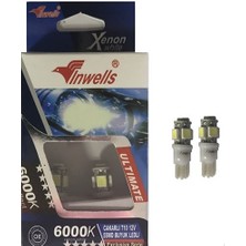 Universal LED Ampul 12V T10 5 Ledli Beyaz Çakarlı 50×50 Büyük Ledli