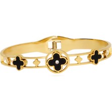 Celikchi Kadın Siyah Yonca Model Çelik Bilezik