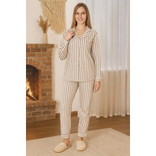 Remsa Kadın Çizgili Desen Suprem Düğmeli Pijama Takımı 0496 VIZON01