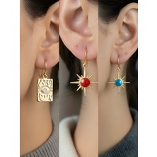 NKT Collection Göz Kırmızı Güneş Mavi Güneş 3’lü Sembol Kadın Küpe Set