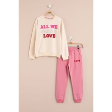 Cansın Mini Krem Love Nakışlı Kız Çocuk Eşofman Takımı 23393