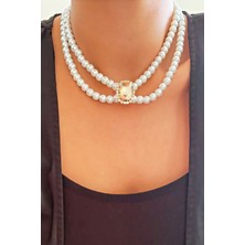 Liveyn Design Çift Sıralı Abiye Inci Choker Kolye