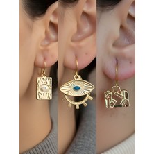 NKT Collection Göz Turkuaz Göz Bavul 3’lü Sembol Kadın Küpe Set