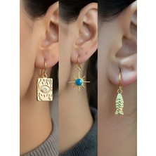 NKT Collection Göz Turkuaz Güneş Balık 3’lü Sembol Kadın Küpe Set