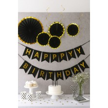 Dodomar Kağıt Yelpaze Varaklı Siyah Renk Gold Kenarlı Varaklı 6lı Yelpaze Dekratif Süs