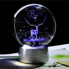 3D Geyik Figürlü Işıklı Kristal Küre Gece Lambası