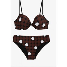 Rapapa Kadın Kahverengi Puantiye Desenli  Bikini Takımı 0206