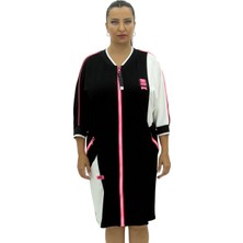 AlanyaXXL Büyük Beden Viskon Renk Şeritli Cepli Oversize Kadın Elbise