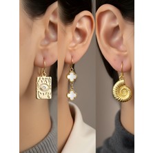 NKT Collection Göz Beyaz Yonca Spiral 3’lü Sembol Kadın Küpe Set