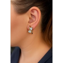 NKT Collection Gold Renk Kalp Şeklinde Taş Detaylı Zarif Kadın Küpe