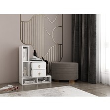 Nettrends Modüler Depolama Çekmeceli Ofis Sehpası Kitaplıklı Yan Ünite Alt Raflı Konsol BEYAZ-PNR-OFS-S-1001