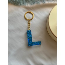 Hercy L Harf Epoksi Reçine Anahtarlık | Mavi Pullu Epoksi Anahtarlık