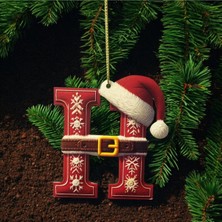 Beyaz Noel Baba Kostümü ve Baş Harfli 9 cm Ağaç Süsü, Özel Tasarım