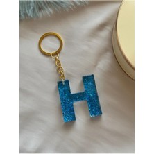 Hercy H Harfli Epoksi Reçine Anahtarlık | Mavi Pullu Halhal