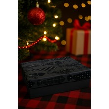 Dodomar 16×24×6,5 cm Kadife Dokulu Kravat Görselli Siyah Zemin Lüks Erkeğe Özel Hediye Kutusu