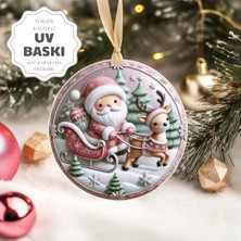 Turuncu 3D Tasarımlı Uv Baskılı Noel Baba ve Geyikli Yılbaşı Süsü