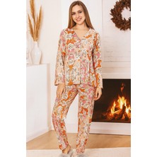 Remsa Kadın Çiçek Desen Yumuşak Doku Marla Pijama Takımı 0485 Pudra