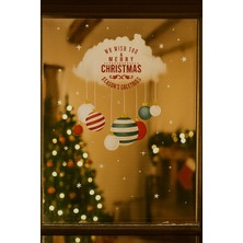 Dodomar Renkli Çam Top Görselli Yılbaşı Elektrostatik Sticker – Tekrar Kullanılabilen Dekoratif Süs