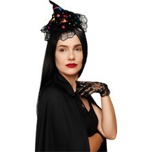 Dodomar Halloween  Cadılar Bayramı Taç Mini Cadı Şapkası Tüllü Renkli Model Parti Aksesuarı