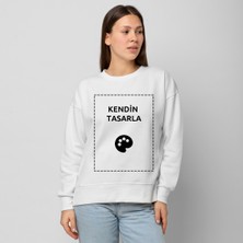 Genel Unisex Beyaz Bisiklet Yaka Sweatshirt Kişiye Özel Baskı Resim Baskılı Kazak