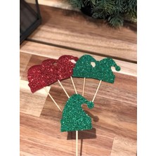 Yeşil ve Kırmızı Simli Eva Yılbaşı Şapkası, 10'lu Set, Eğlence Dolu Kutlama Aksesuarı