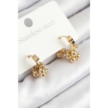 Nuvigo 316L Çelik Boncuklu Halka Model Gold Renk Kadın Küpe - TJ-BKP11214