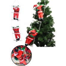 Kırmızı 2'li Noel Baba Merdiveni Yılbaşı Süsleri Kapı ve Duvar Dekoru