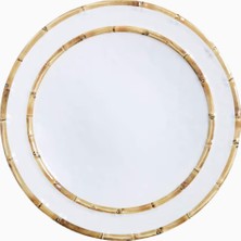 Crate & Barrel Abbott Yuvarlak Beyaz & Bambu Dış Mekan Melamin Tabak, 40 Cm, Bpa Içermez