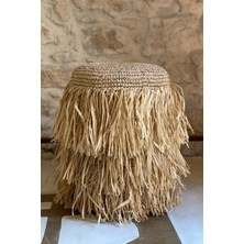 Ocean Point Doğal Lif Püsküllü Puf, 45 Cm, Üç Kat Saçak, Salon Puf, Tabure, Bohem Dekor, Oturma Pufu