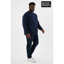Superlife Erkek Büyük Beden Bisiklet Yaka Kollar ve Etek Ribanalı Ince Sweatshirt SPR26BSW956