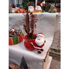 Kese Taşıyan Noel Baba Dekoratif Çok Amaçlı Saksı ve Kalemlik Seti