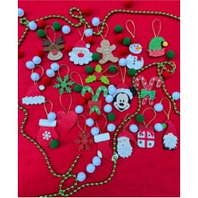 Yılbaşı Teması Keçe Süsleri, Ağaç Süsleri, 18 Parça, Renkli ve Şık Tasarım