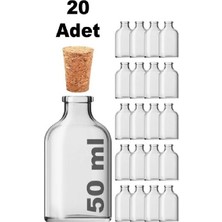 JUNIBELIW 20 Adet Çok Amaçlı Düğün Kına Cam Şişesi Mantar Tıpalı Dekoratif Vazo Kavanoz  20X50ML