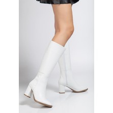 Shemard Beyaz Cilt Topuklu Kadın Çizme