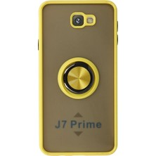 Samsung Galaxy J7 Prime Kılıf Arkası Buz Tasarımlı ve Yüzüklü Kenarları Renkli Şık Montreal Yüzüklü Silikon Kapak