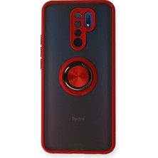 Techno Guru Redmi 9 Kılıf Arkası Buz Tasarımlı ve Yüzüklü Kenarları Renkli Şık Montreal Yüzüklü Silikon Kapak