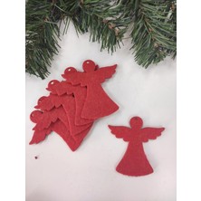 Kırmızı Keçe Melek Figürü 10'lu Set, Yılbaşı Ağaç Süsü, Dekorasyon