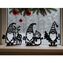 Yılbaşı Temalı Cam Duvar Süsü, Noel Cüceleri, 17CM, Siyah, Pencerede Dekorasyon
