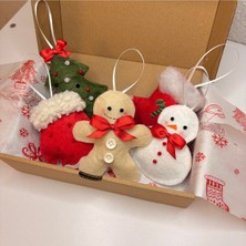 Renkli 5'li Keçe Yılbaşı Süsü Seti, El Yapımı Mini Noel Ağacı Süsleri