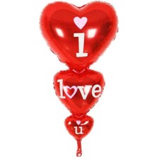 MerveliSait 3 Lü Kalp I Love You Kırmızı Folyo Balon