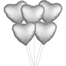 MerveliSait 5 Li 15 Inç Kalp Gümüş Renk Folyo Balon