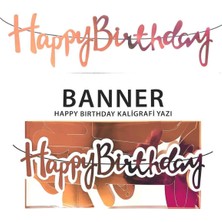 MerveliSait Banner El Yazılı Happy Birthday Rosegold
